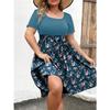 Damen Modisches Und Trendiges Rundhals Kurzarm Kleid Mit Taillenprint In Übergröße