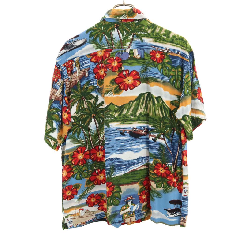 BIG DOGS Dog Floral Pattern Short sleeve Aloha shirt 16/18 Blue Kid's Used