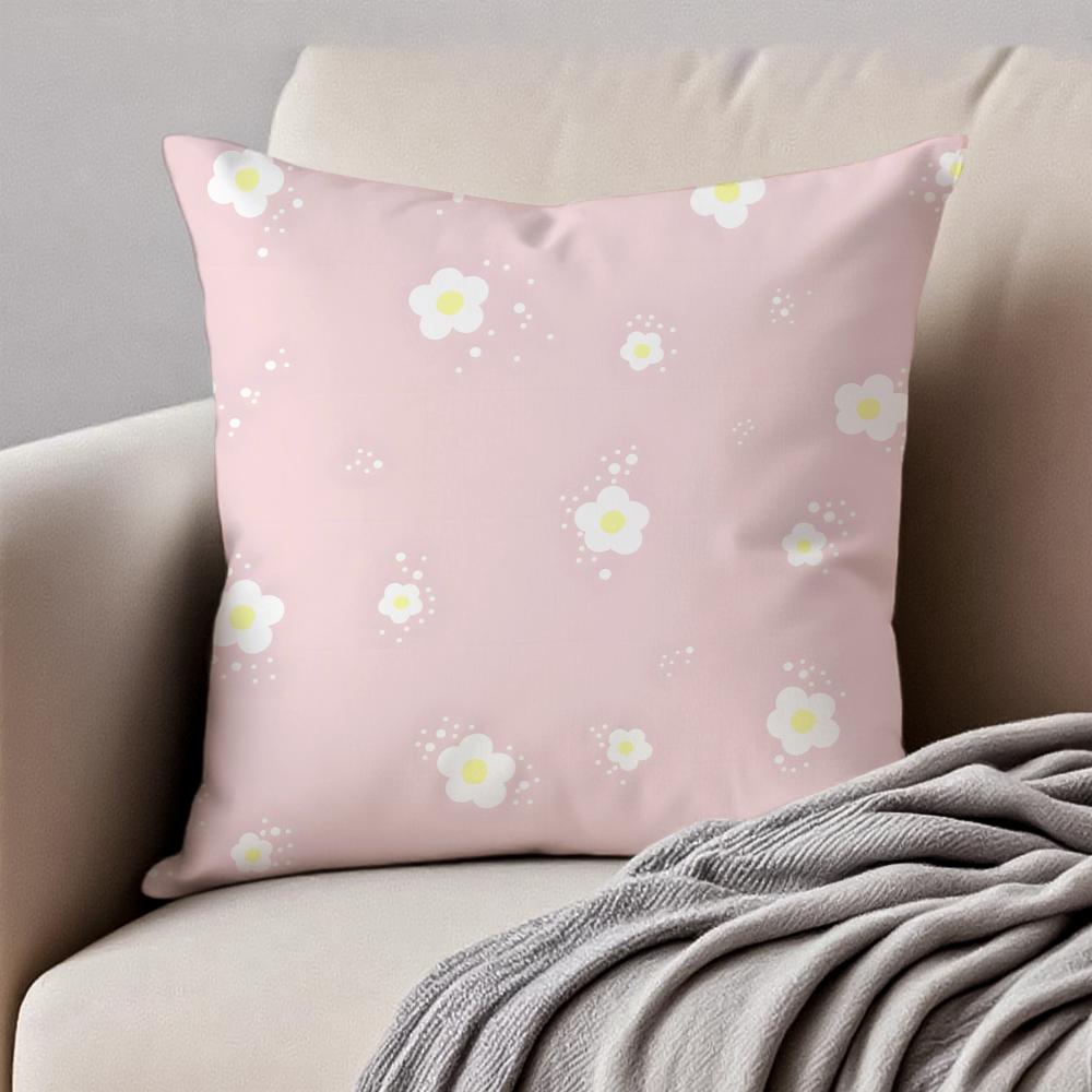 Fresh Small Daisy Floral Cushion Cover Pillowcase Antidustmite Invisible Zipper Short Plush Sofa Cushion