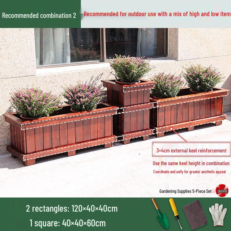 Carbonized Wood Outdoor Planter Box – Antiseptic Rectangular Flower Trough for Home, Courtyard, or Balcony.