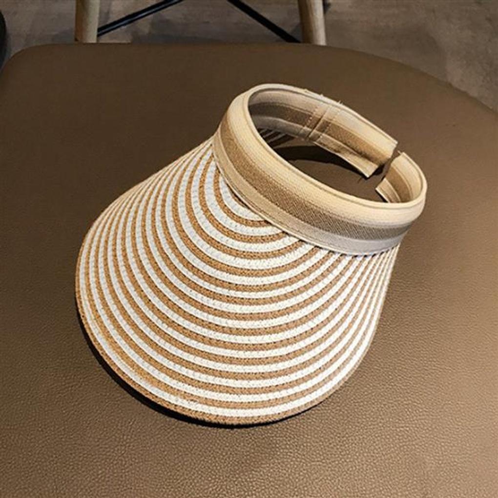 Striped Sun Cap (Brown) / Women's Summer Sun Cap