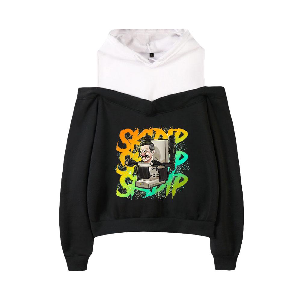 

Женская мода Skibidi, пуловеры с принтом для туалета, толстовки, уличные повседневные толстовки с открытыми плечами