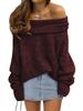 2025 New Autumn and Winter Loose Bat Sleeve Solid Color Pullover Off-shoulder Casual Knitted Sweater for Women