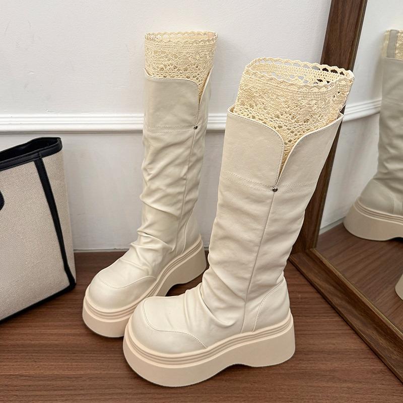 

Hottie Lace Platform Women Knight High Boots Fashion Height Increase Shoes Female Punk Slim Long Booties De Muje 35