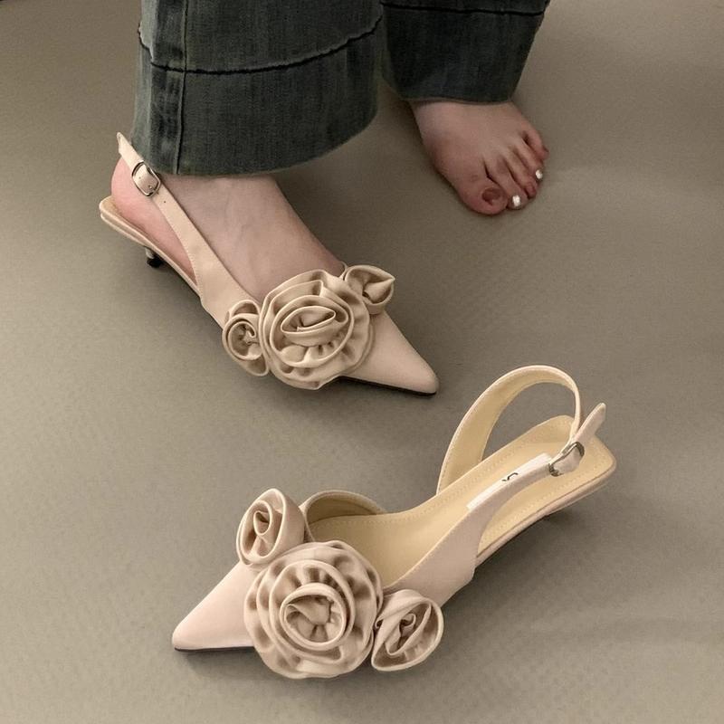 Summer Women Heels Shoes Flower Wedding Shoes Pointed Toe Low Heels Women Shoes Elegant Office Shoes Women Pumps Women Sweet Sandals