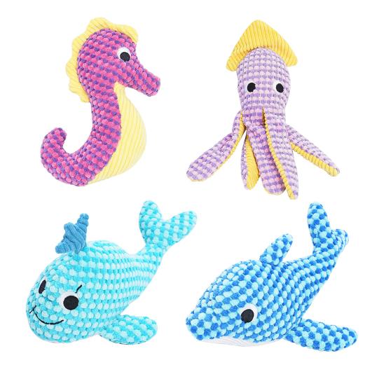 Ocean Animal Dog Toy Plush Squeaky Dog Chew Toy Textured Fabric Stuffed Animals