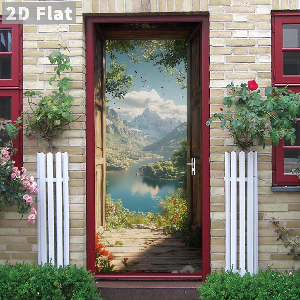 77/90cm Self-Adhesive Door Stickers Removable Wall Sticker Scenery Wallpaper Stone Stair Murals for Doors Modern Home Decor