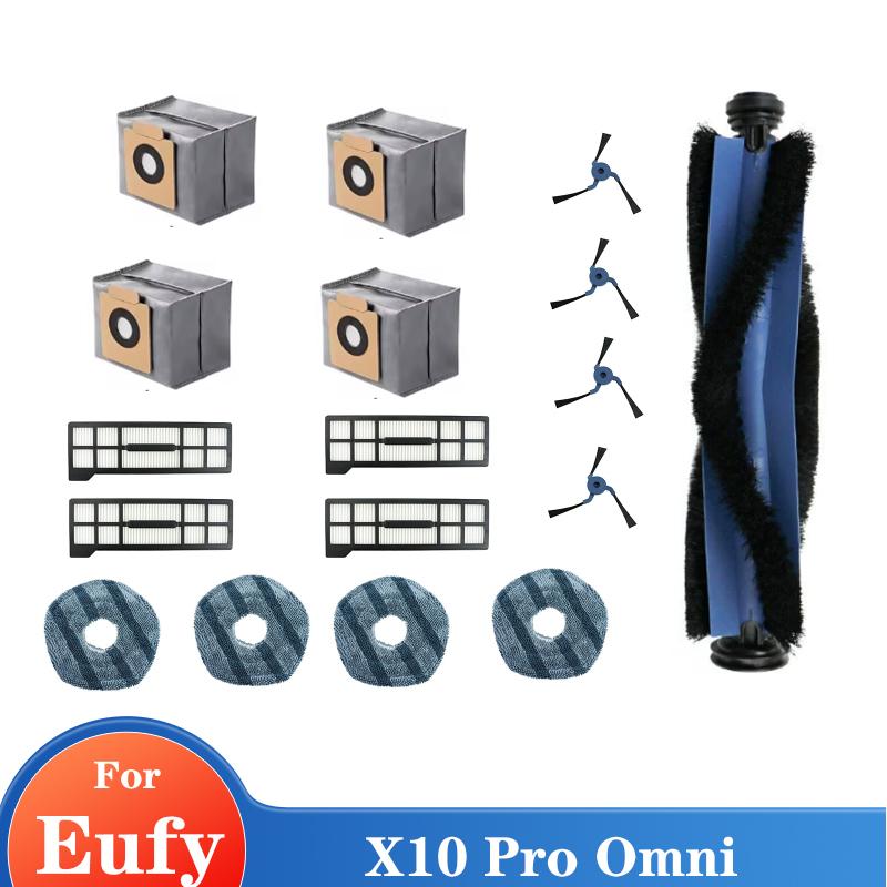 Replacement Parts For Eufy X10 Pro Omni Main Brush Mop Cloth Side Brushes HEPA Filters Dust Bags