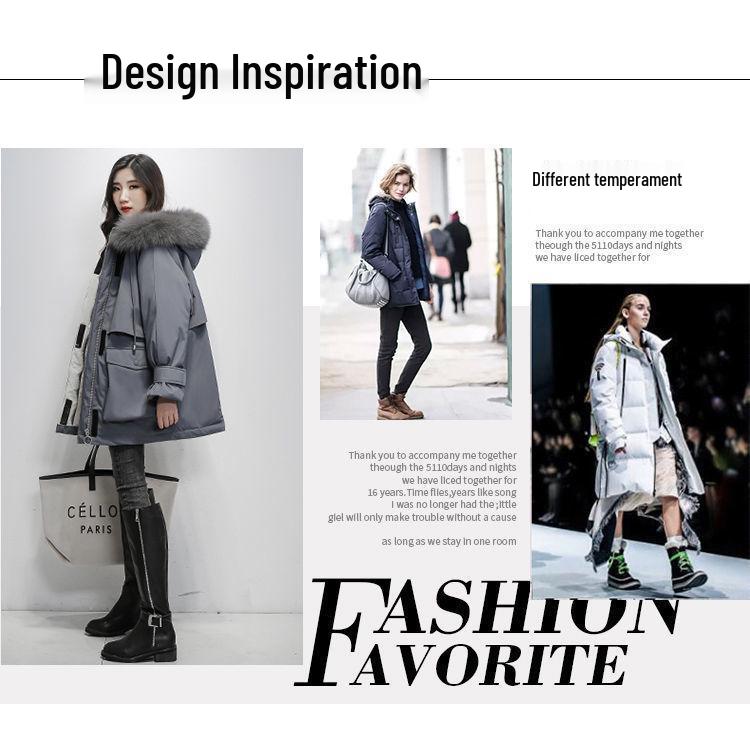 Korean Style Women's Mid-Length Cotton-Padded Parka with Big Fur Collar