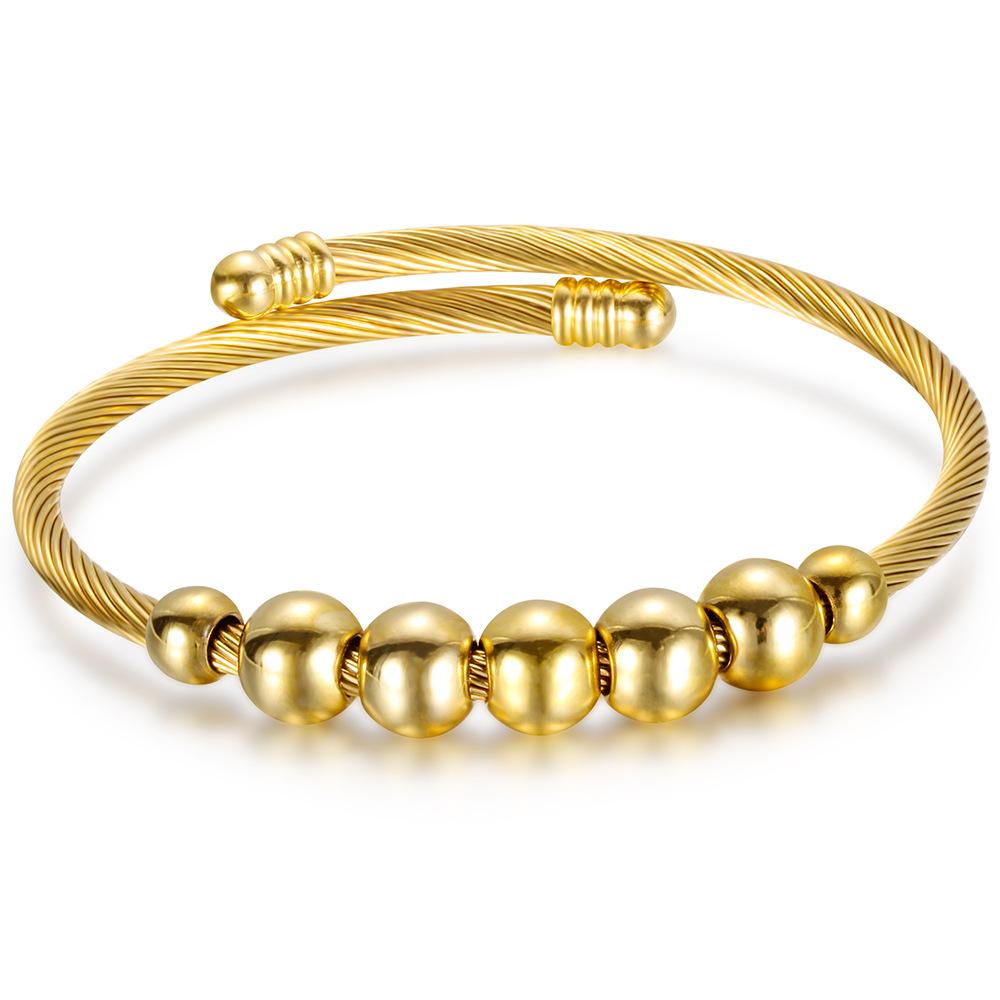 Steel Wire round Beads Symmetrical Open Sliding Bracelet Three-Color Elastic Bracelet