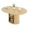 Tavolo da pranzo rotondo estensibile, tavolo da pranzo allungabile per 4-6 persone, con spazio contenitore, ante scorrevoli e 2 ampi scomparti, 120–160×120×75 cm