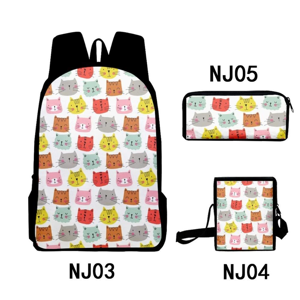 alla moda Popolare Divertente Gatti Freschi Stampa 3D 3pz/Set zaini per studenti Zaino per laptop Zaino Borsa a tracolla inclinata Astuccio