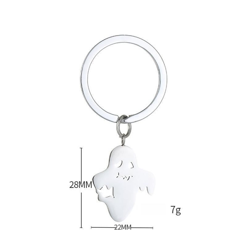 Cute Ghost Stainless Steel Keychain Cartoon Halloween Design Fashion Student Bag Charm Practical Daily Accessory