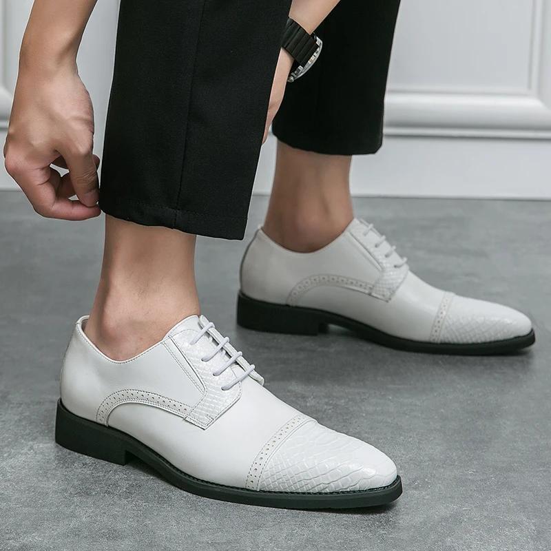 Fashion Wedding Shoes for Men White Leather Oxfords Men's Formal Shoes Casual Business Flats Dress Party Footwear Zapatillas Para Hombre
