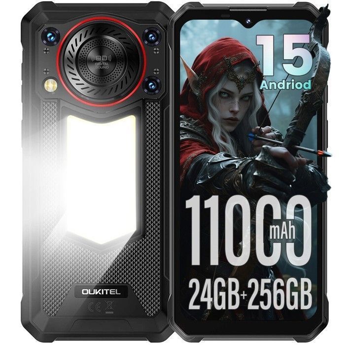 OUKITEL WP53 Pro Telephone Incassable Android 15 24Go+256Go 6,52'' FHD+ 11000mAh Smartphone Robuste Dural SIM/NFC/50MP/128dB Noir