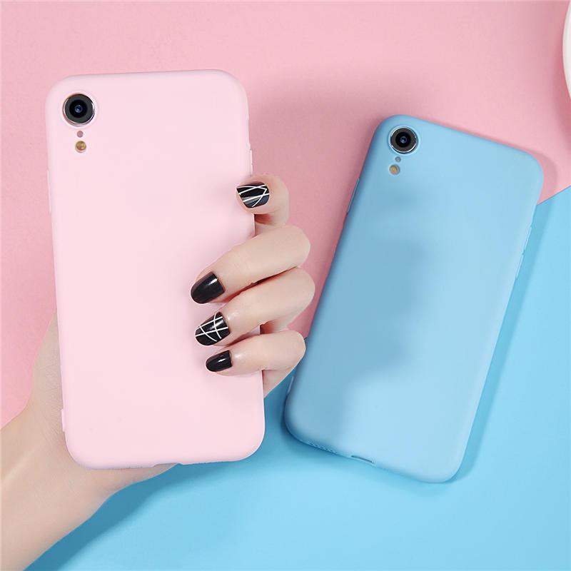 Basit Düz Renk Telefon Kılıfı iPhone X 8 7 6 6s Artı 5 5s SE XS Max XR X Mat Şeker TPU Silikon