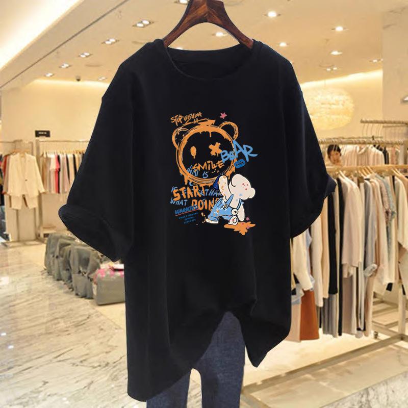 Pure cotton spring and summer new fashion printing cartoon bear pattern loose t-shirt women's summer