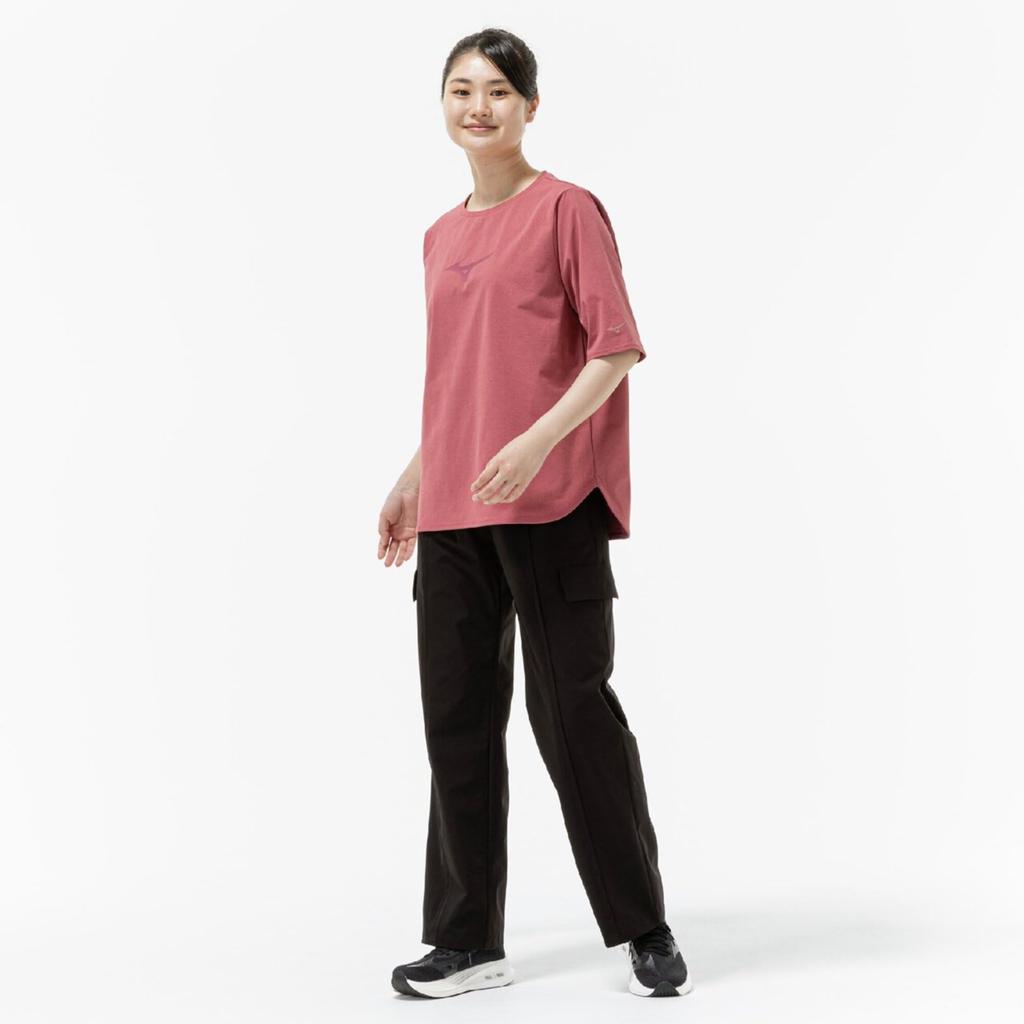 Mizuno Soft Dry Sports Mauve 32MAC815 Women's T-Shirt (Wide Silhouette), Moisture-Wicking, Quick-Drying, Pink,