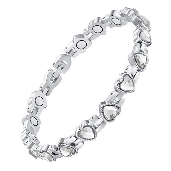 Bracelet Sparkling Cubic Zirconia Heart Shape Women Bracelet Lightweight Magnetic Therapy Bracelet with Secure Clasp