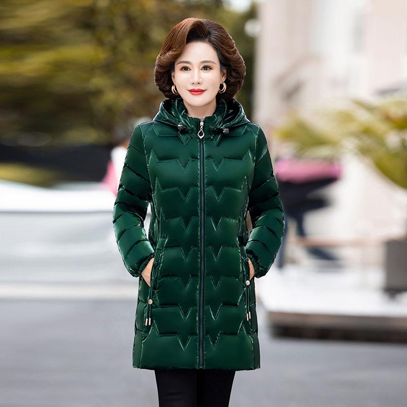 Fashionable and Comfortable Long Cotton Coat for Middle-aged and Elderly Women with Bright Surface