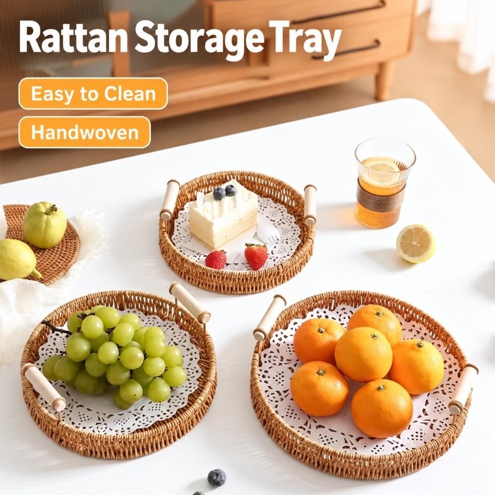 Compact Imitation Rattan Woven Baskets Handmade Storage Bin Snacks Plate Storage Basket Picnic