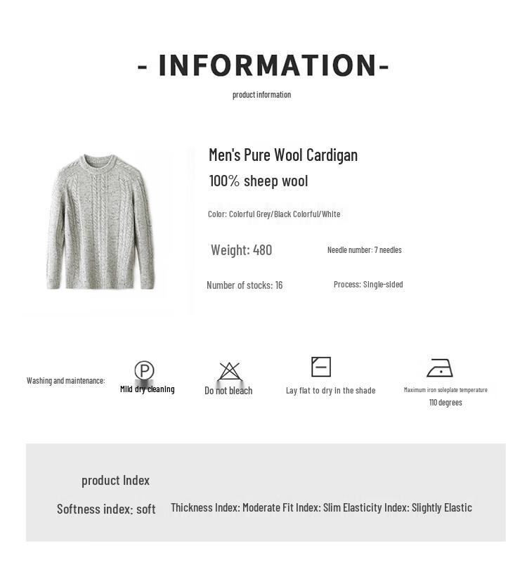 Hengyuanxiang Men's 100% Wool Round Neck Pullover Sweater