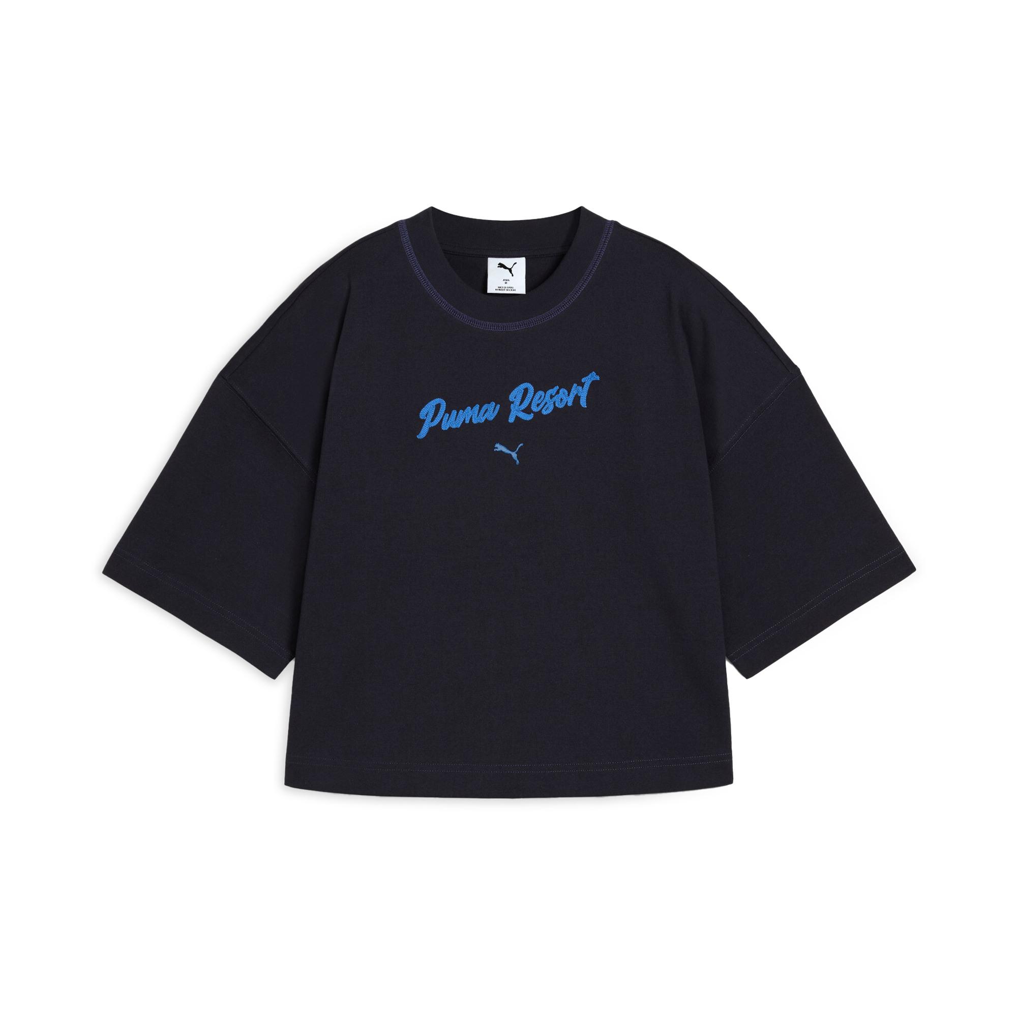Puma Premium Ess Sports Casual Short Sleeve Cropped Top Women tops Navy-Blue 632928-16 S