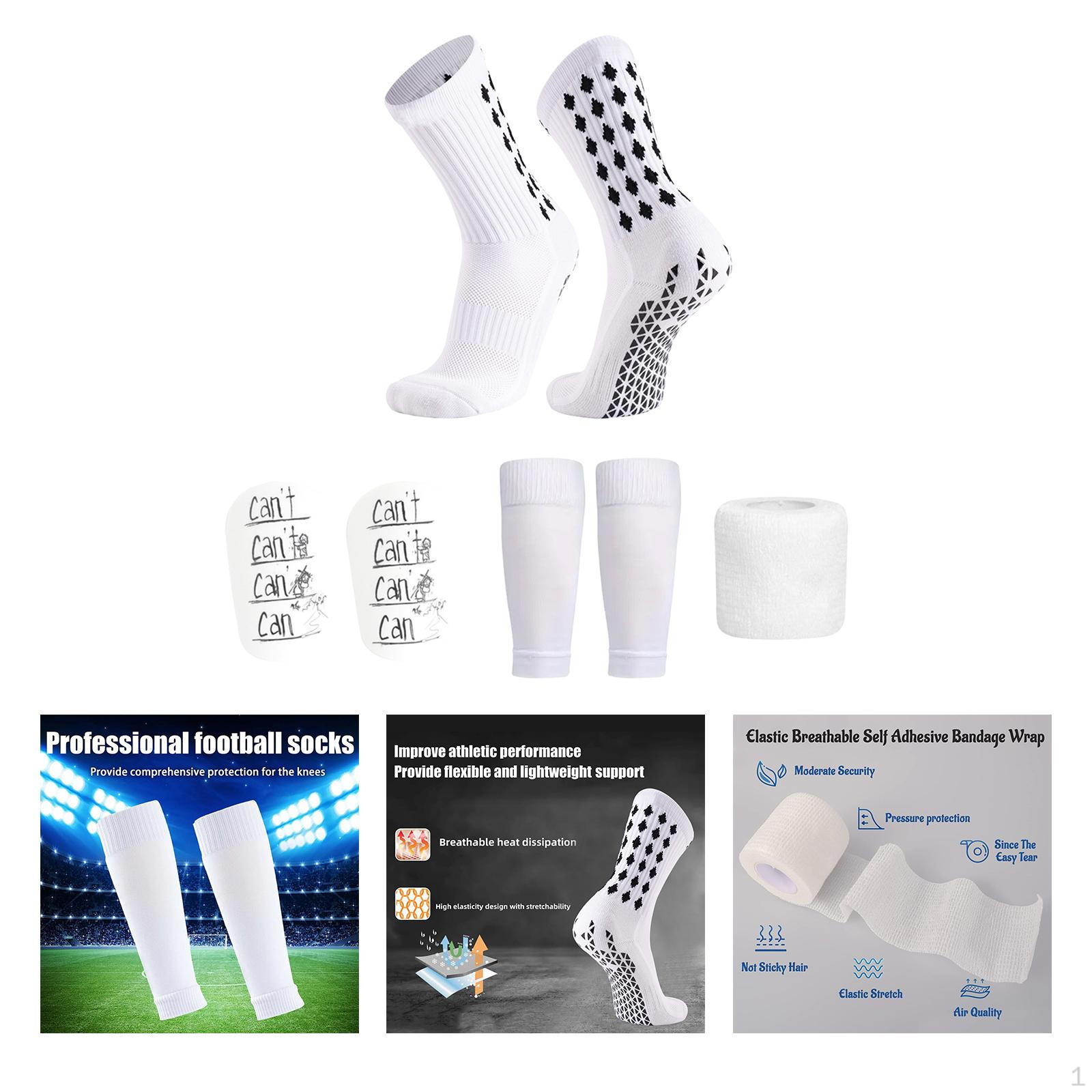 

Football Grip Socks Soccer Shin Guards with Sleeves Comfortable Breathable Gear Set for Men Women білий