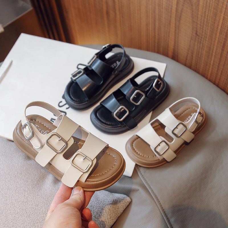 Kids' Korean Style Leather Sandals 2026 - New Fashion Open-Toe Beach Shoes for Girls & Boys with Soft Non-Slip Soles.