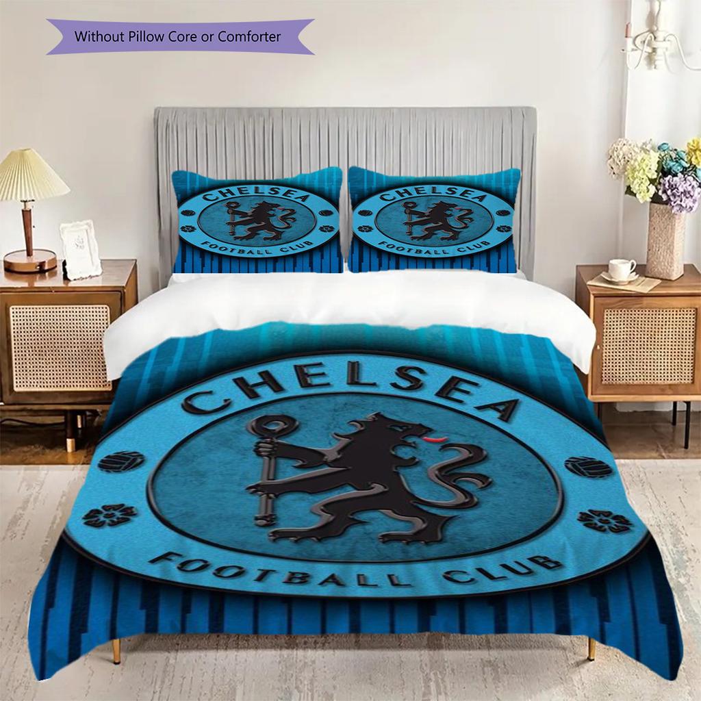 Chelsea Football Club Emblem Display Three-piece set (1 * duvet cover + 2 * pillowcase, without core) 2D Flat Christmas birthday gift