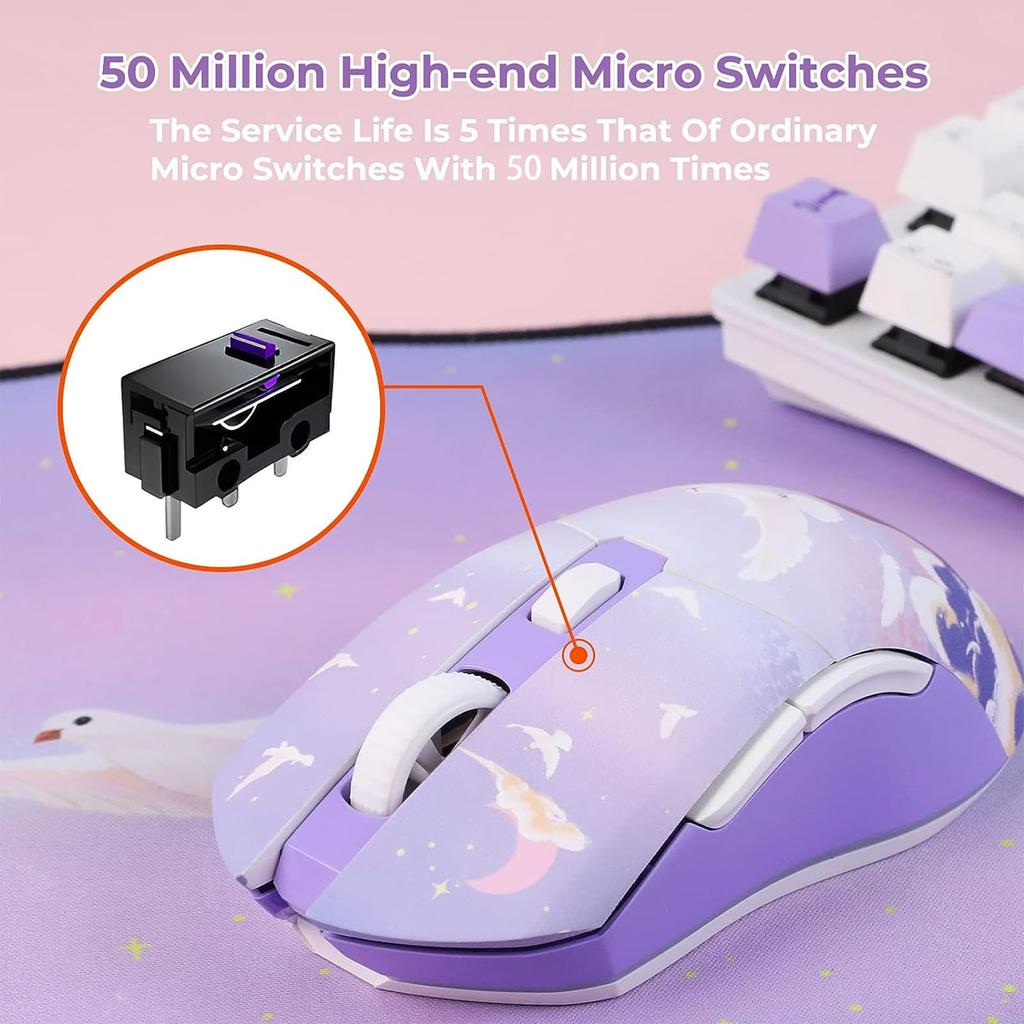 DAREU Gaming Mouse Wireless Wireless USB Connectable Ultra Light 85g Ergonomic Cute 12000DPI Charging Dock Included Programmable EM901X Year