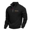 Winter Fleece-Lined Oversized Outdoor Men's Warm Stand-Up Collar Contrast-Striped Sports Sweatshirt