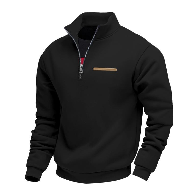 Winter Fleece-Lined Oversized Outdoor Men's Warm Stand-Up Collar Contrast-Striped Sports Sweatshirt