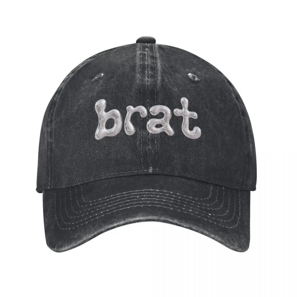 Vintage Charli XCX Brat Chrome Logo Baseball Cap Unisex Style Distressed Washed Sun Cap Outdoor All Seasons Travel Caps Hat