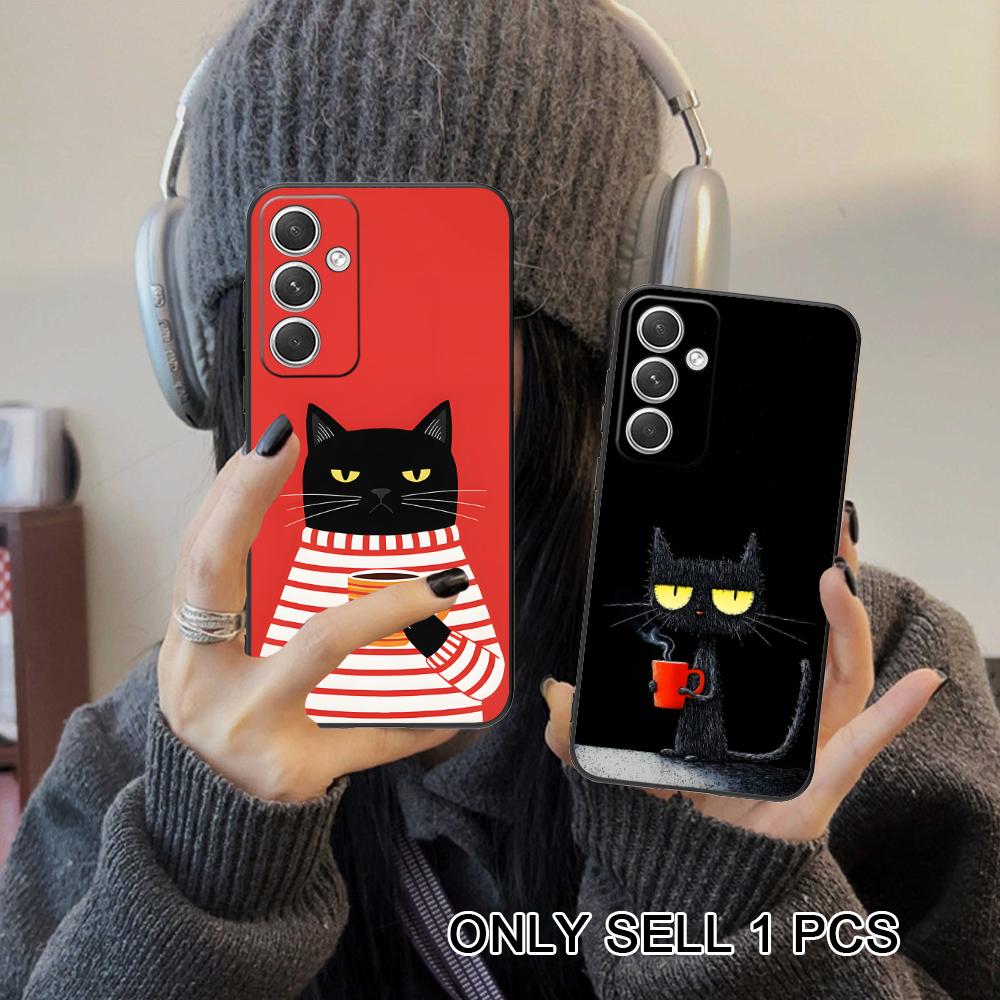 Cute Coffee Cat Matte TPU Mobile Phone Case for Samsung Galaxy S26 S25 S24 S23 S22 S21 S20 Note20 Plus FE Ultra Colorful Cover