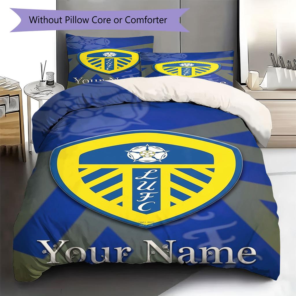 Leeds United Custom Name Pattern Bedding,Quilt Set Quilt Cover Pillowcase Home Birthday Gift(1 * Duvet Cover + 2 * Pillowcase, Without Core)