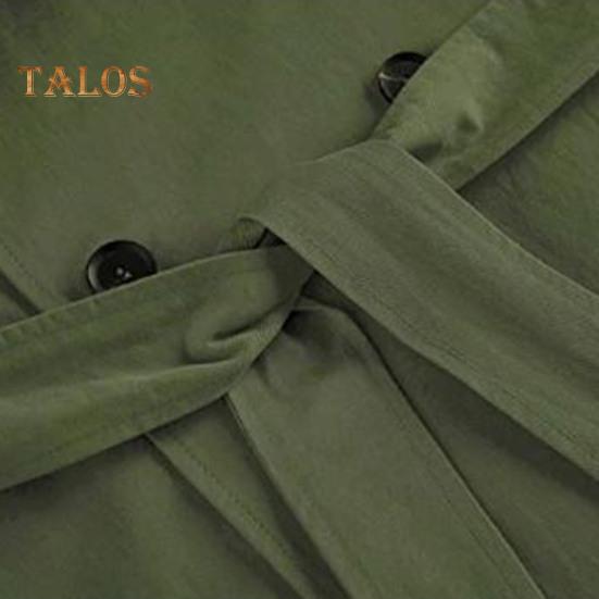 Fall Spring Women Windbreaker Turn-down Collar Notch Collar Double-breasted Loose Overcoat Mid Length Solid Color OL Commuting Coat Hiking Coat