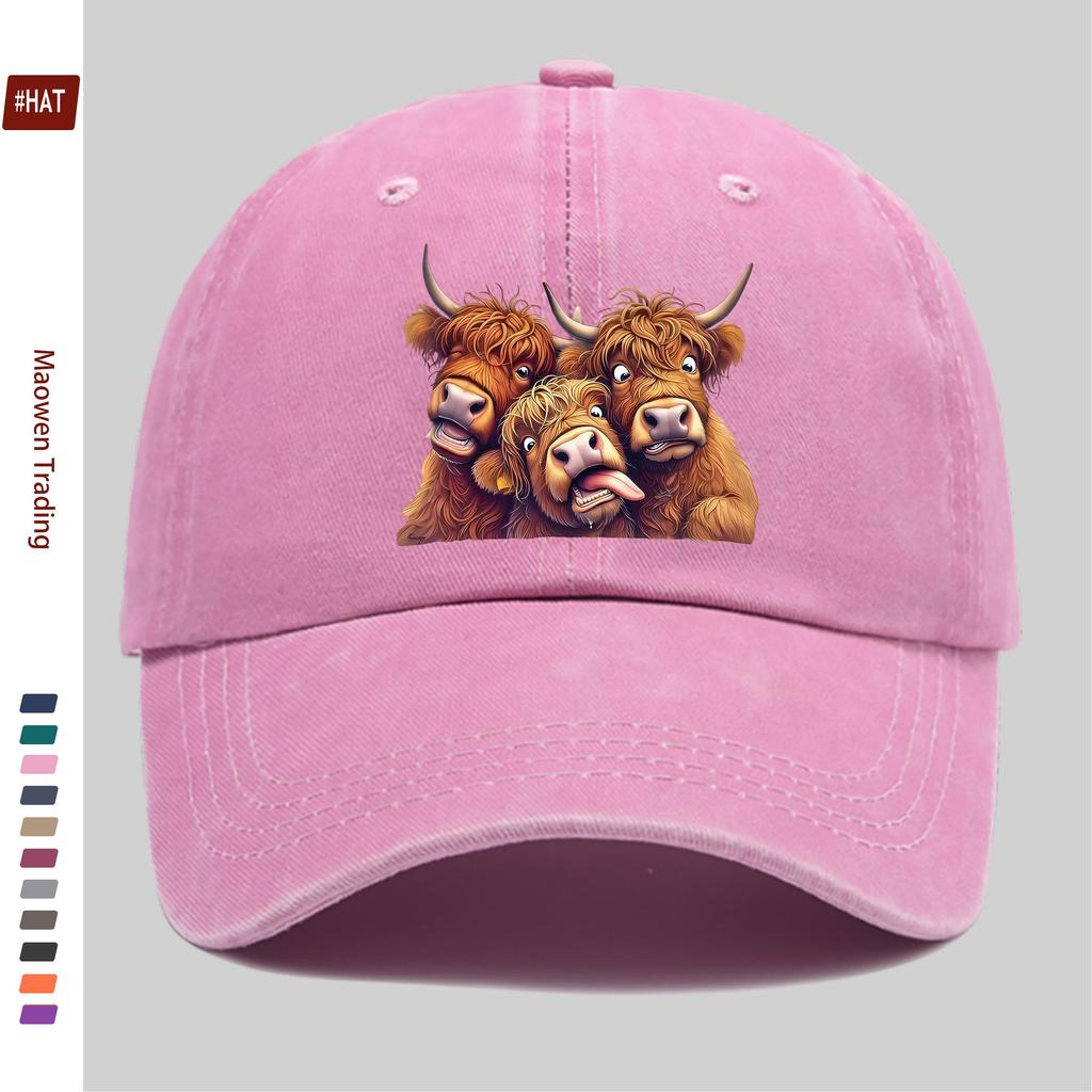 Pc ThreeHead Funny Cow Print Baseball Cap with Cartoon Animal Print Design Sun Hat Travel and Party Decorative Hat Multiple