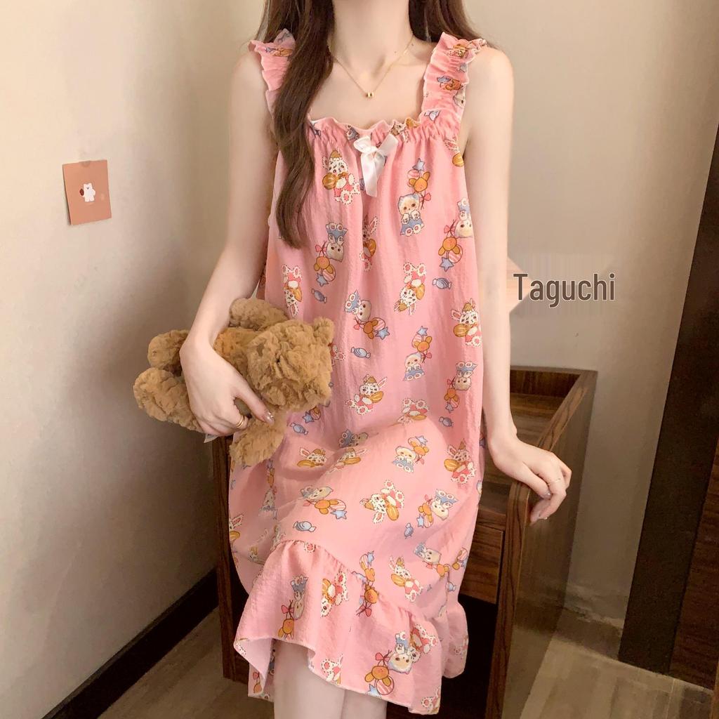 Süßes Mädchenhaftes Prinzessinnen-Nachthemd mit Brustpolstern - Lockerer Umstandssommerpyjama