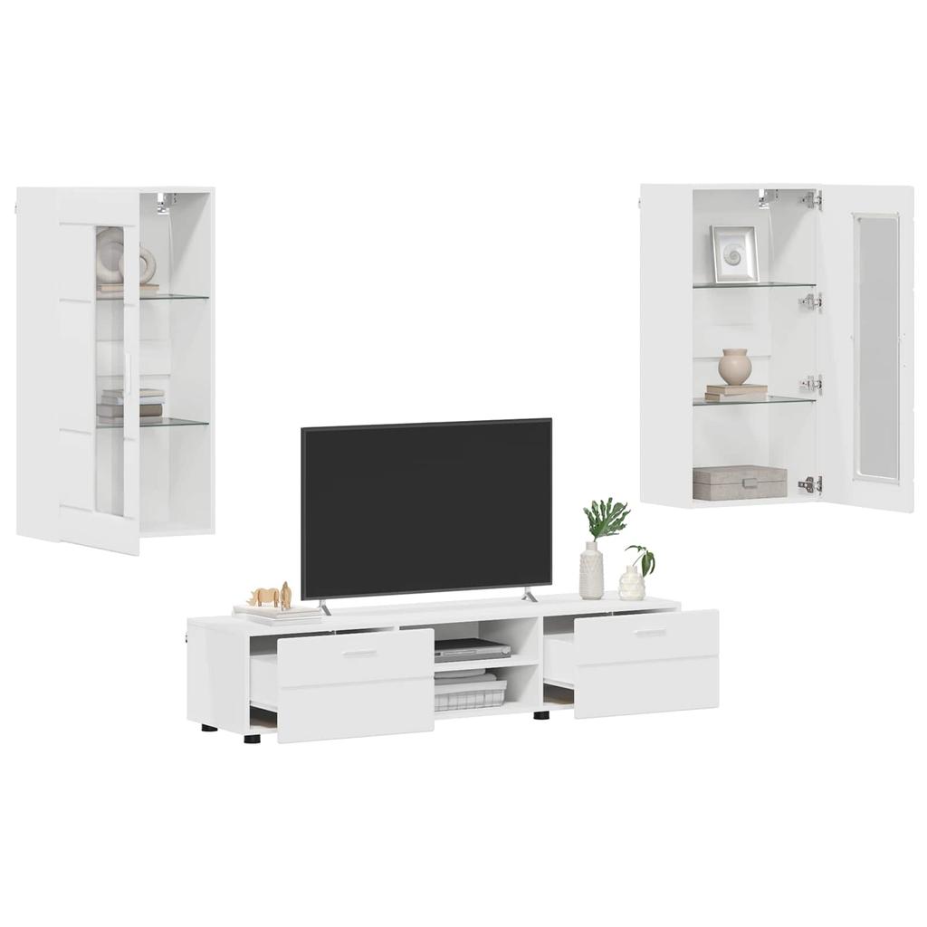 TV Cabinet Set with Drawers FLORIN 3 Pcs White Particleboard