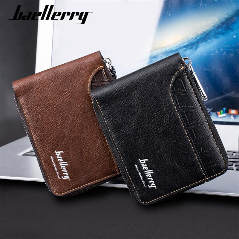 Suport pentru carduri cu protecție RFID Baellerry pentru bărbați, cu design vintage, cu fermoar artificial, genți pentru bani