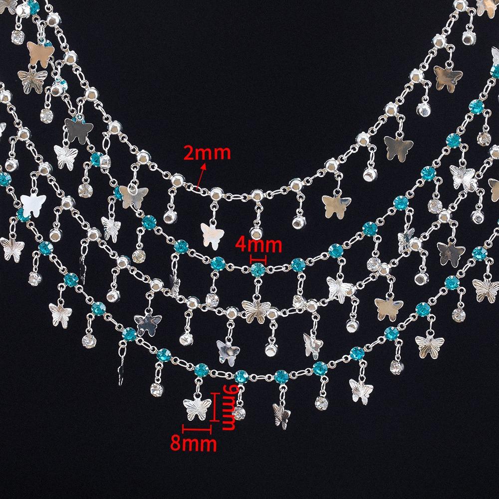 100cm Blue Crystal Butterfly Charms Chains Bracelet Necklace Jewelry Making Beaded Copper Chain DIY Supplies Gold Silver Stars