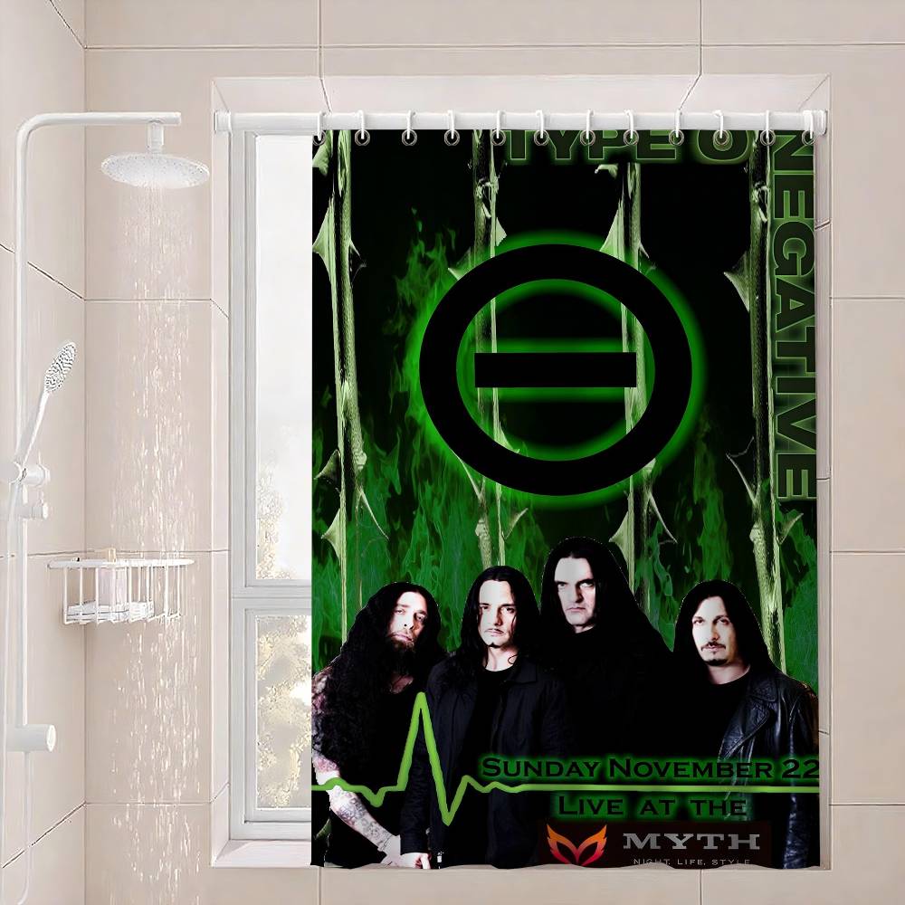 Rock Band T-Type O N-Negative Polyester Shower Curtain Waterproof Rust Resistant Grommet Easy Care Wipe Clean Durable