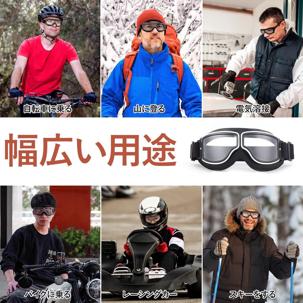 Yowodana Motorcycle Goggles, Motorcycle Goggles, Protective Glasses for Bikes, PC Lens, Wide View, UV