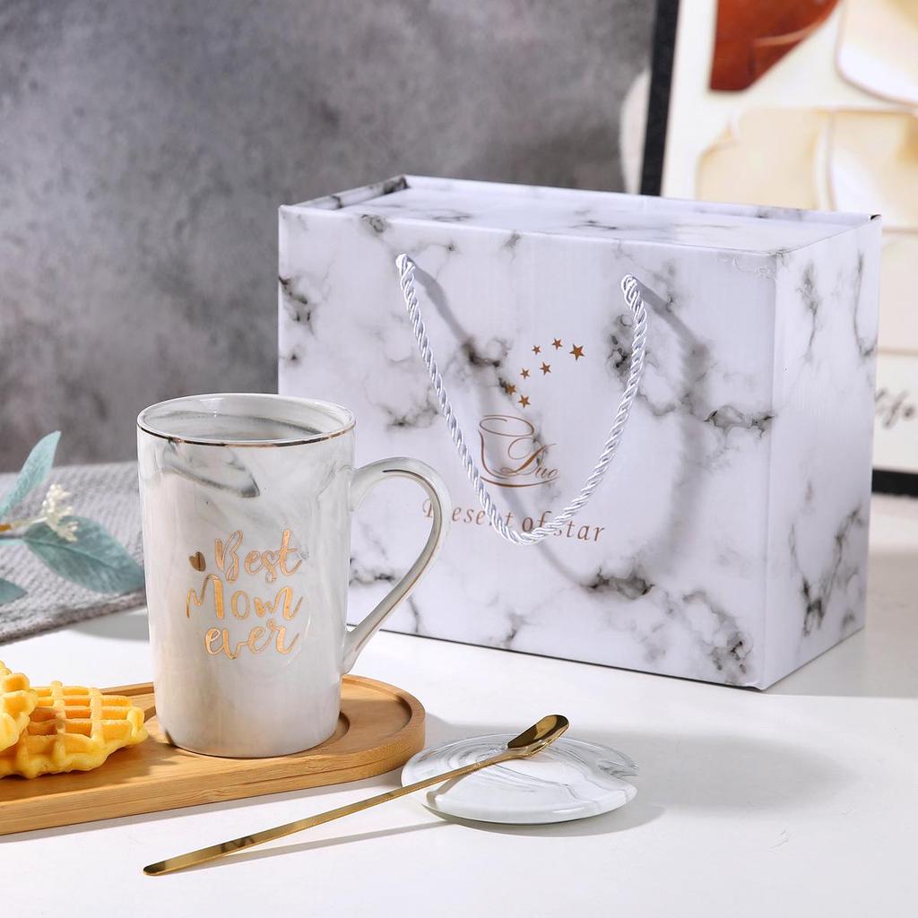 Muttertags-Geburtstags-Souvenir-Tasse mit Deckel & Löffel - Keramiktasse für Mama