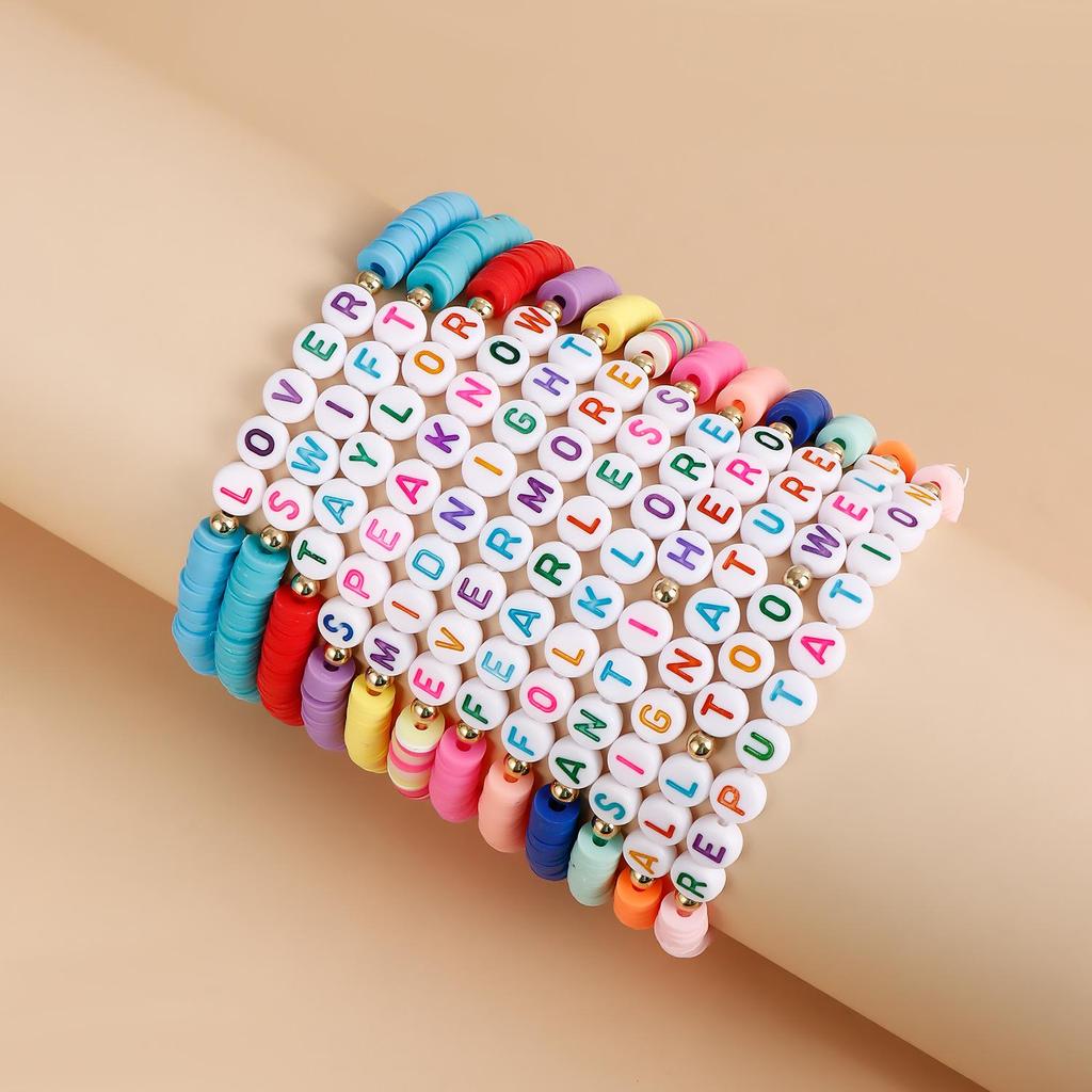Polymer Clay Bracelet for Taylor Swift Fans: Colorful European & American Style with English Name Personalization