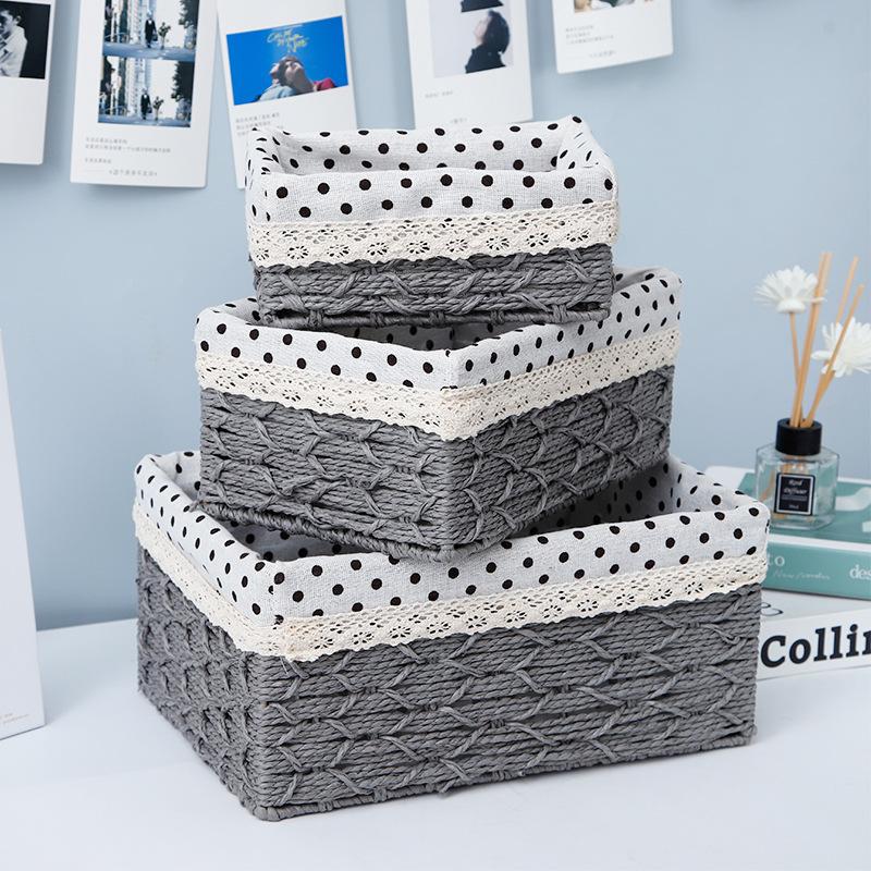 Desktop Storage Box Woven Snacks Cosmetics Toy Storage Basket Household Fabric Coffee Table Miscellaneous Items Key Basket