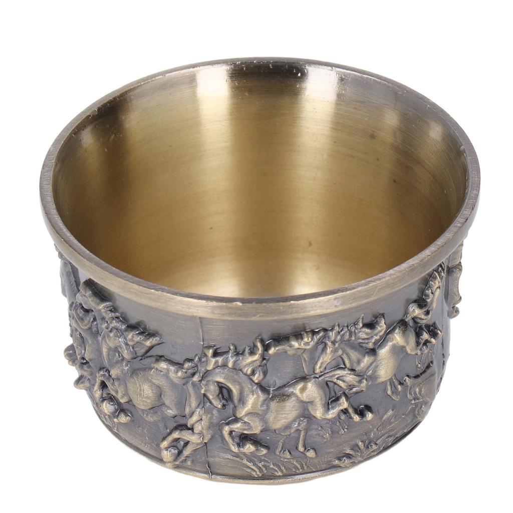 Bronze Wine Cup Retro Style Horse to Success Pattern Metal Wine Glass Hand Crafted Communion Chalice Teacup for KTV Bars