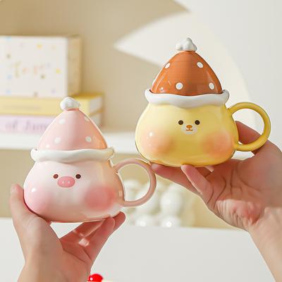 Kreative Niedliche Kandierte Weißdornbeeren Cartoon Schweinchen Welpe Tasse Keramik mit Deckel Becher Geschenk Wasserbecher Paartasse