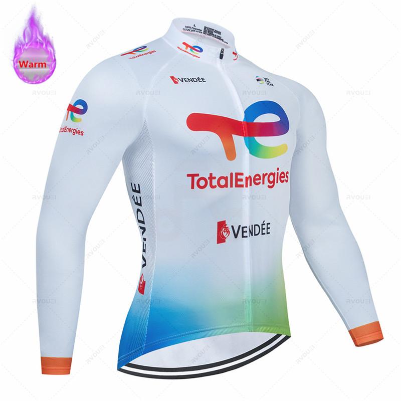 Total Energies Team Ropa Ciclismo Warm Winter Thermal Fleece Cycling Clothes Men Jersey Suit Outdoor Riding Bike MTB Bib Pants